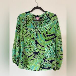Lily Pulitzer Green and Blue Leaf Print Women's Top